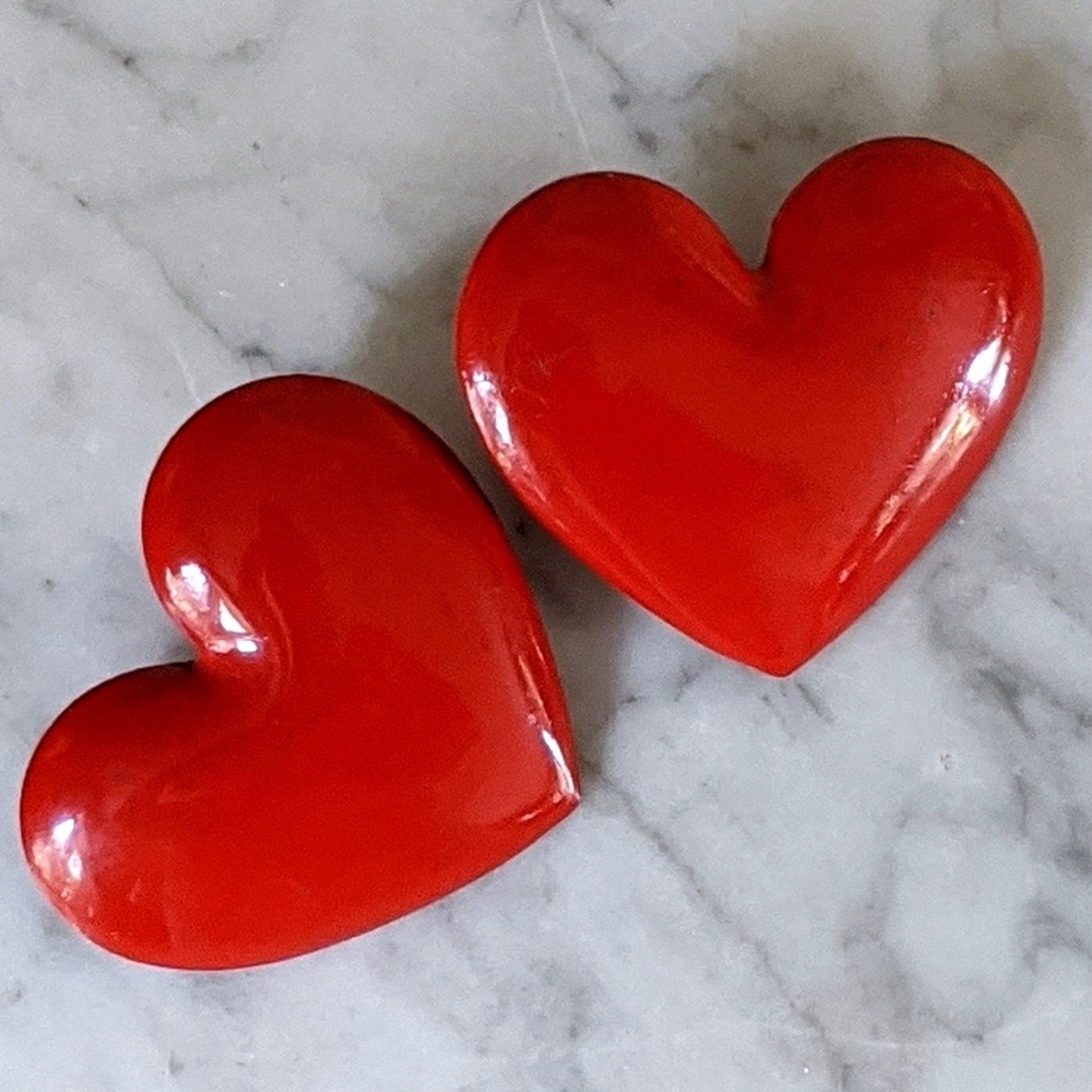 Vintage Red Enamel Heart Earrings